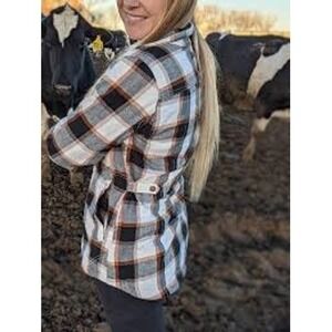Duluth Trading Women's Brown Black Plaid Flannel Shacket Fleece Lined Size‎ Med